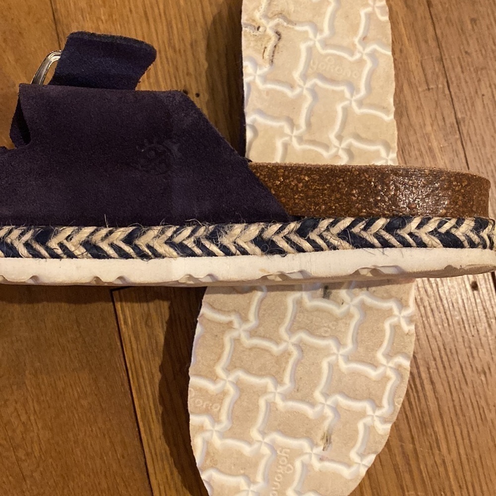 Yokono Leather Nubuck Big Buckle Sandals Navy 6.5 - Picture 4 of 7